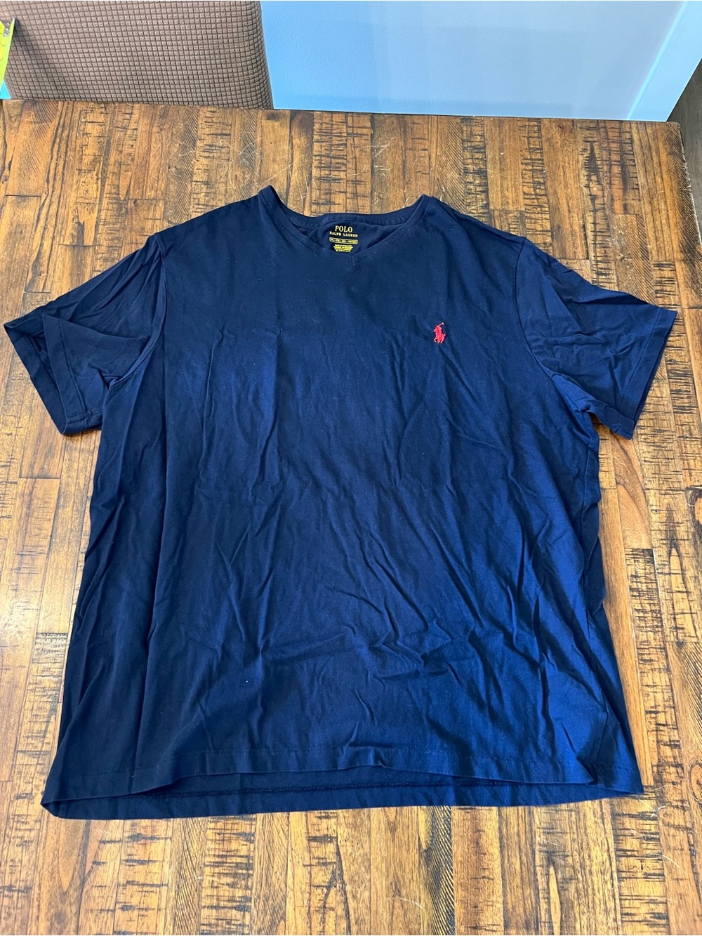 Polo by Ralph Lauren Men’s V Neck Tee - Size XXL - Navy with Red Logo